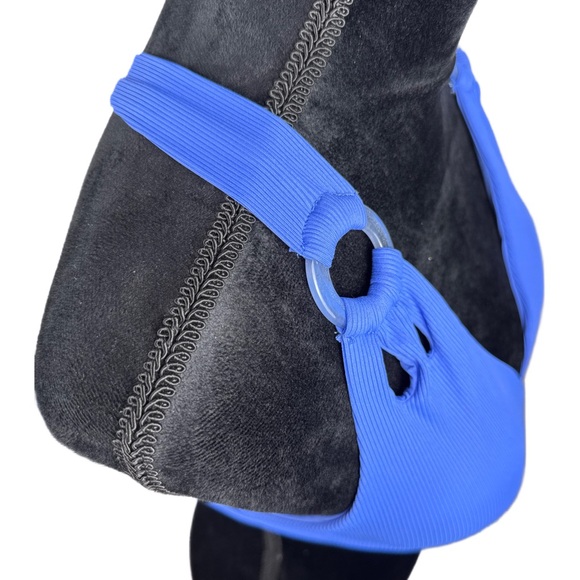 BECCA Bright Periwinkle Blue Ribbed Bikini Crisscross Back Bikini Top NWT Size M - Picture 4 of 12